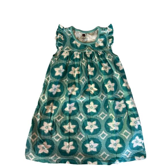 Tea Collection Teal floral Dress size 7 - Picture 1 of 5